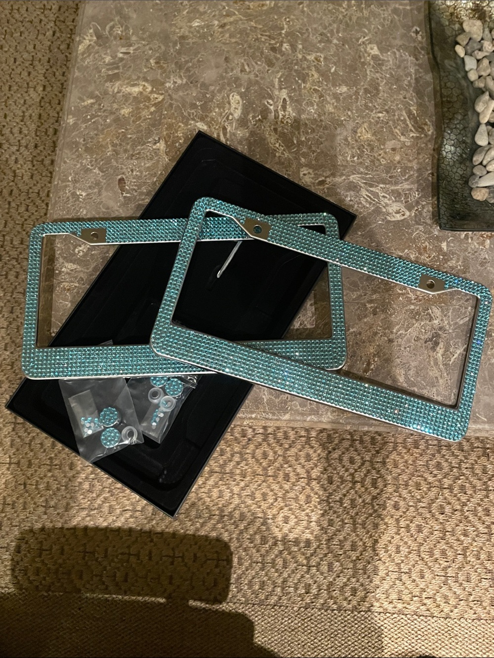 Light Blue Rhinestone Set of Two (2) License Plate Frames